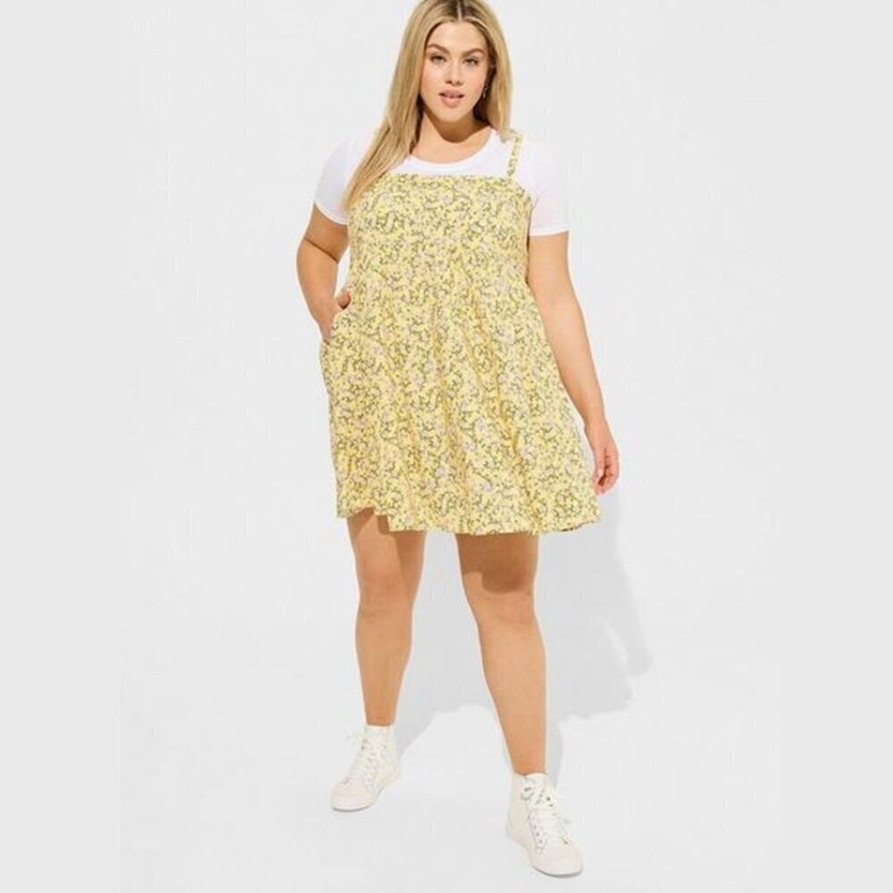 Torrid - Mini Challis Sleeveless Sundress in Tinted Roses Sundress Yellow​​​​​